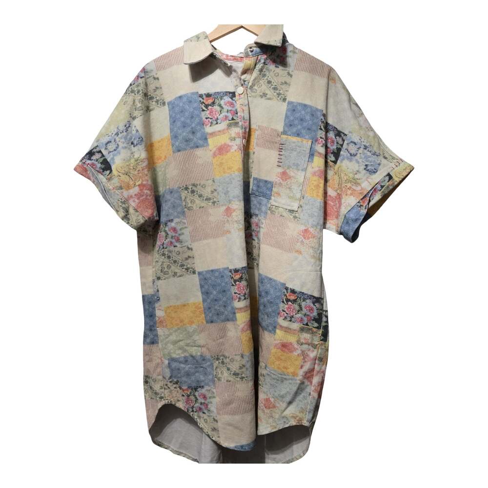 Davi & Dani Patchwork Button Down Dress Size: S